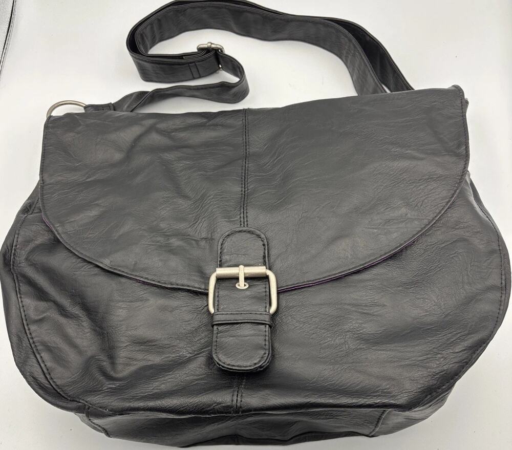 American Eagle Black Faux Leather Large Shoulder Hobo Boho Bag Purse 15”x12”